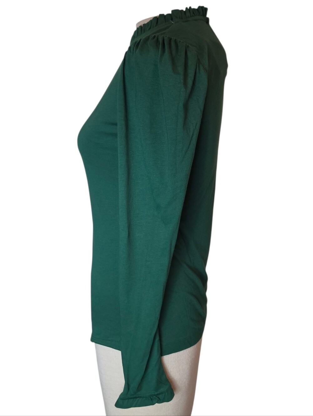 Boden Ruffle Long Sleeve Top Size 0 NWT Emerald Green Jersey Minimalist Frill - Picture 6 of 13